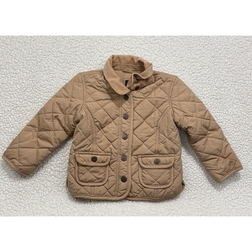 Baby Gap Quilted Corduroy Trim Barn Jacket Toddler Size 4T Tan Camel Girl Chore‎